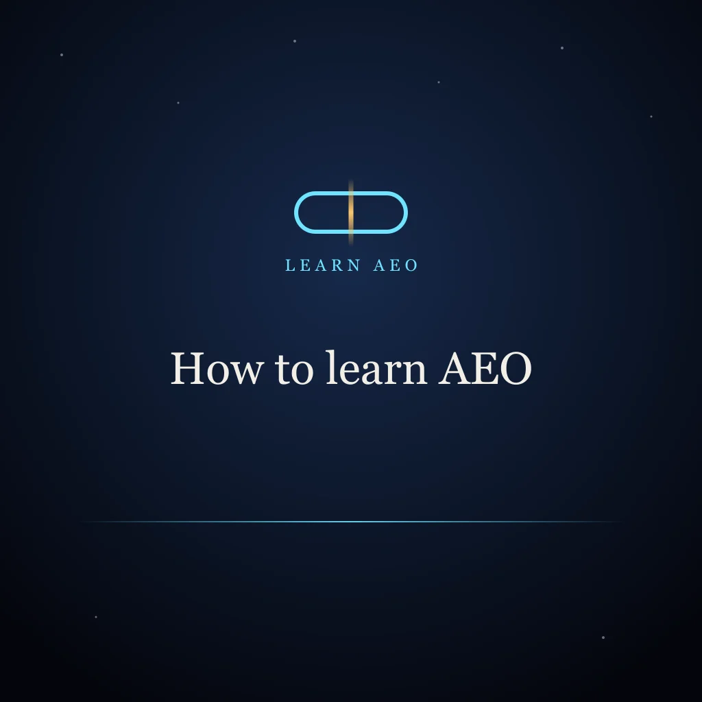 Abstract brand illustration titled "How to learn AEO"