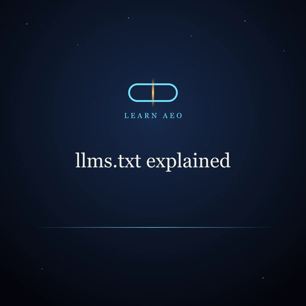 Abstract brand illustration titled "llms.txt explained"